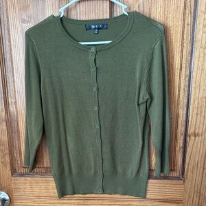Olive Green MAK Women's Cardigan - 3/4 sleeve, size small